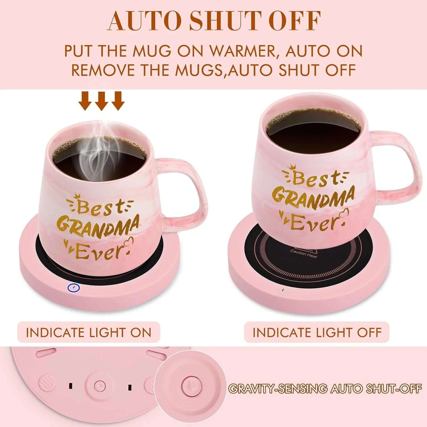 Best Grandma Ever Mug & Coffee Mug Warmer Set – Auto Shut-Off Desk Warmer for Coffee, Tea & Hot Drinks | Perfect Gift for Grandma