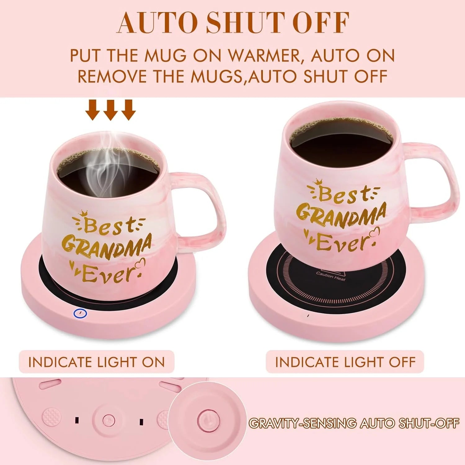 Best Grandma Ever Mug & Coffee Mug Warmer Set – Auto Shut-Off Desk Warmer for Coffee, Tea & Hot Drinks | Perfect Gift for Grandma