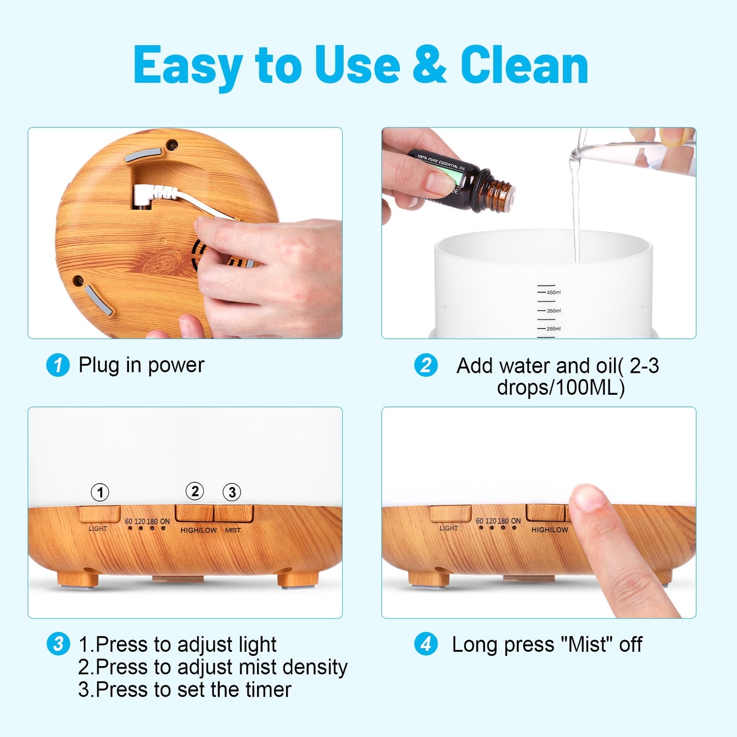 500ml Water Scent Diffuser – Upgraded Aromatherapy Essential Oil Diffuser with Remote Control, Cool Mist Air Humidifier for Large Rooms, Home, Office & Car