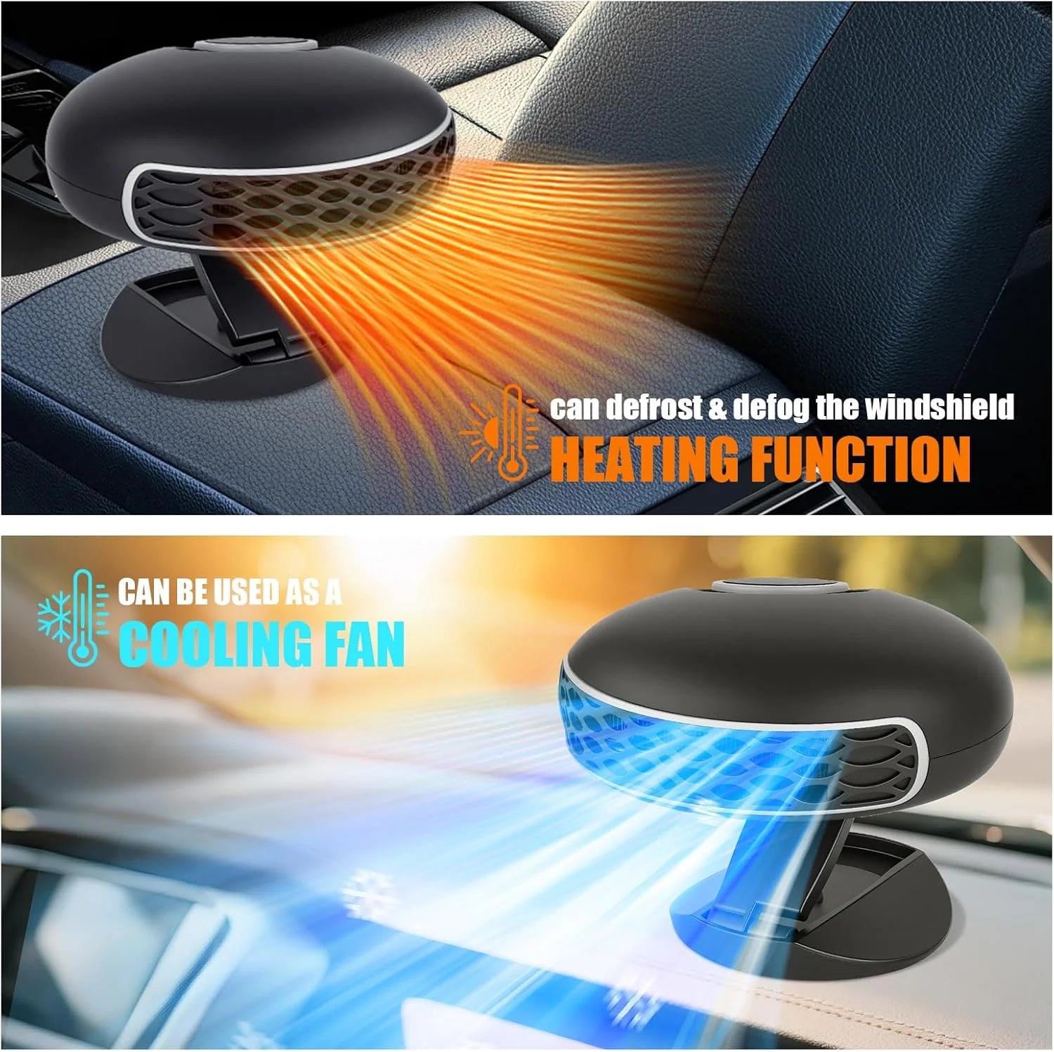 2-in-1 Fast Heating & Cooling Car Heater – 12V Portable Car Defroster with 360° Rotation & Cigarette Lighter Plug
