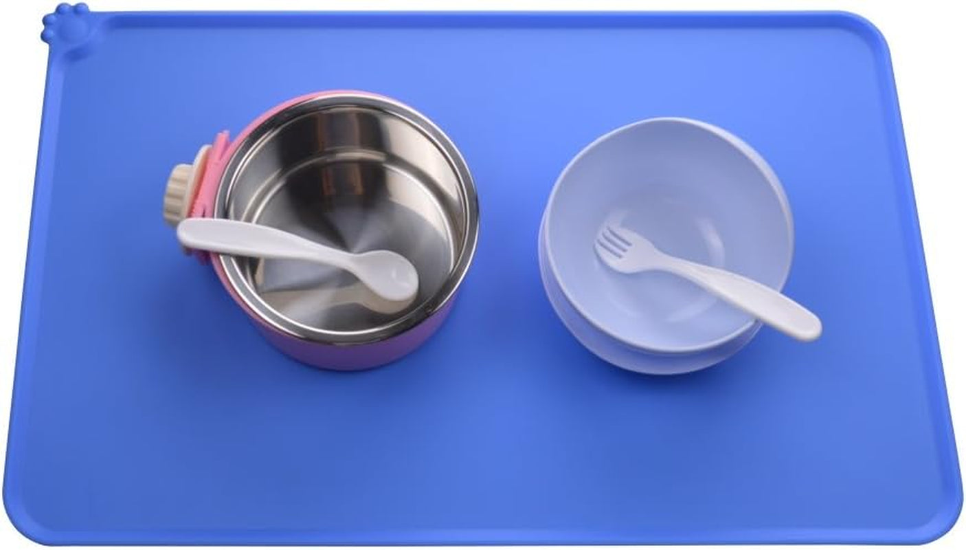 Silicone Pet Feeding Mat - Non-Slip & Waterproof Dog and Cat Bowl Placemat (18.5'' x 11.8'', Blue)