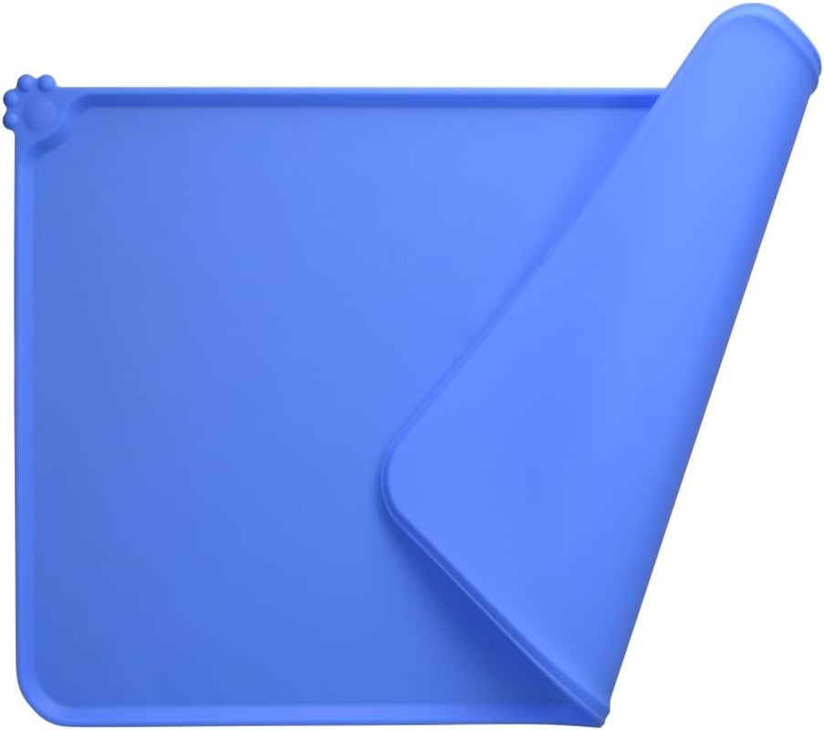 Silicone Pet Feeding Mat - Non-Slip & Waterproof Dog and Cat Bowl Placemat (18.5'' x 11.8'', Blue)
