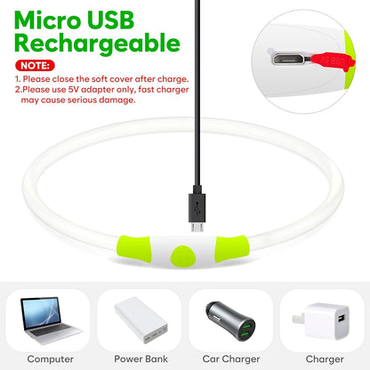 LED Light-Up Dog Collar – USB Rechargeable & Cuttable Glow Collar for Night Safety, High-Visibility TPU Puppy Collar (Green)