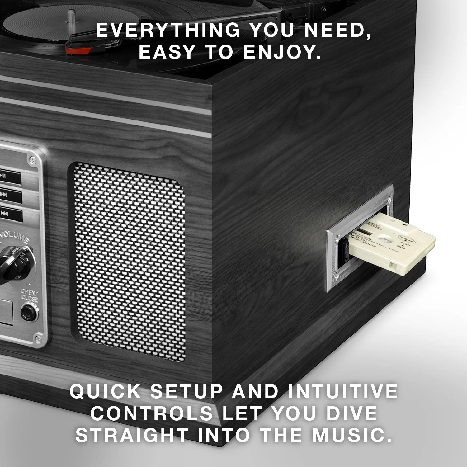 6-in-1 Nostalgic Bluetooth Record Player – 3-Speed Turntable with CD, Cassette, FM Radio & Built-In Speakers (Mahogany)