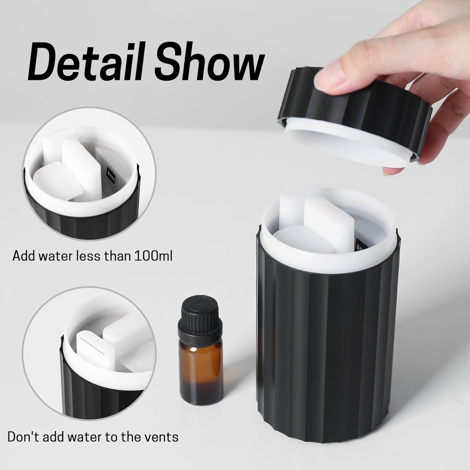 Car Diffuser & Mini Flame Humidifier – 100ml Portable Cool Mist Aroma Diffuser for Essential Oils, Black Aromatherapy Air Freshener for Car, Home & Office