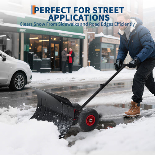Heavy-Duty Snow Shovel with Wheels – 29" x 16.5" Adjustable Push Snow Plow with Angled Blade for Driveways & Pavements | Home Echo