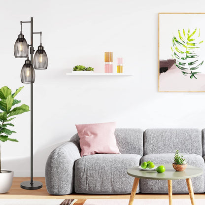 68’’ Dimmable Industrial Floor Lamp with 3 LED Edison Bulbs – Rustic Standing Lamp for Living Room & Bedroom | Home Echo