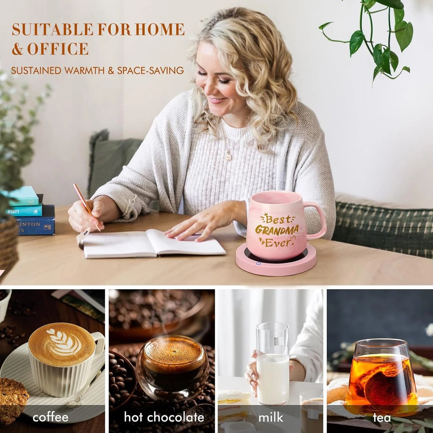 Best Grandma Ever Mug & Coffee Mug Warmer Set – Auto Shut-Off Desk Warmer for Coffee, Tea & Hot Drinks | Perfect Gift for Grandma