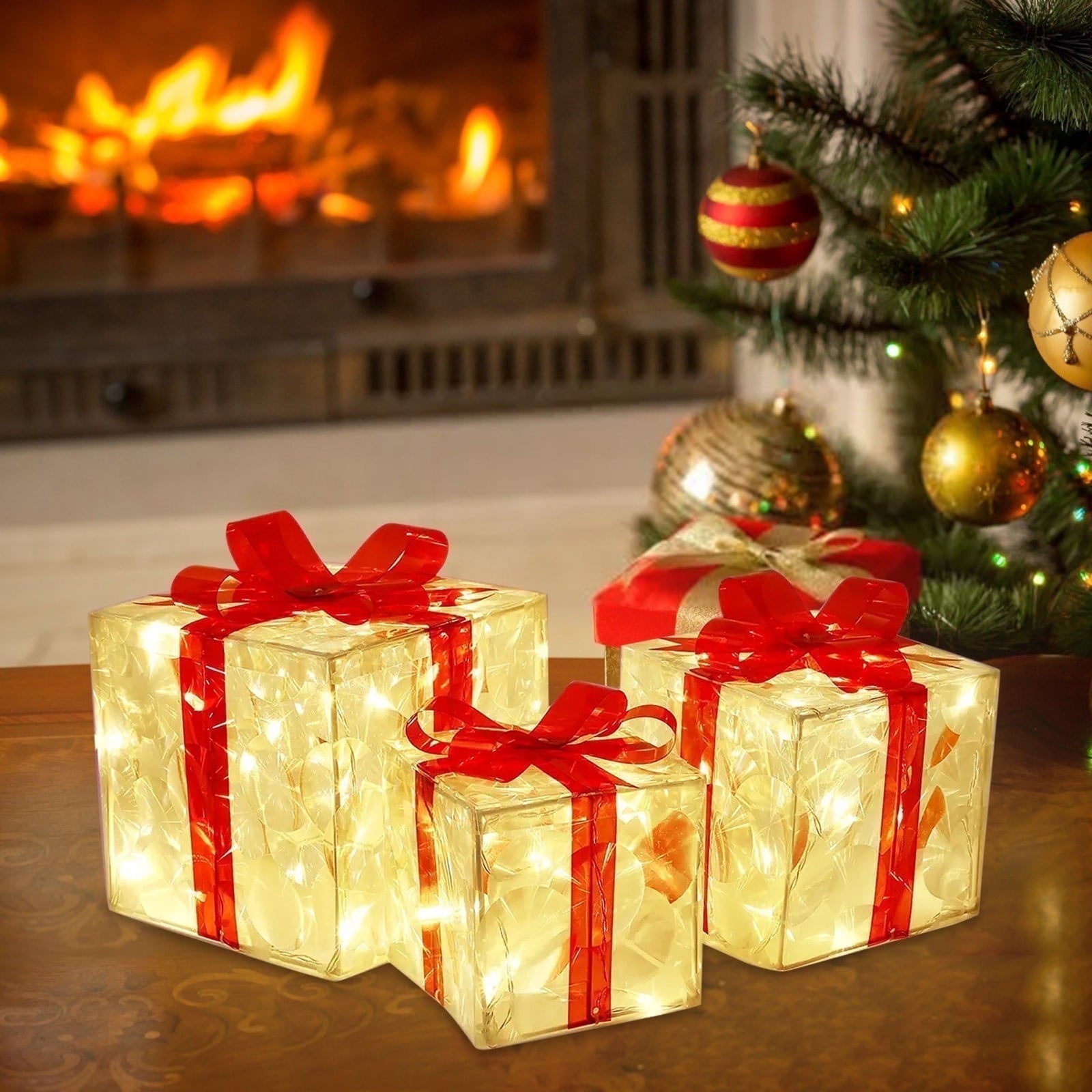 Luminous Gift Box Light-Up Ornament – PVC Christmas Decoration (19×19×19 cm, 100g)