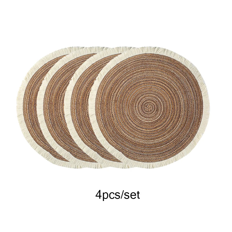 Hot Round Braided Placemats Set of 4 – Washable Heat-Resistant 38cm Table Mats for Kitchen & Dining | Home Echo