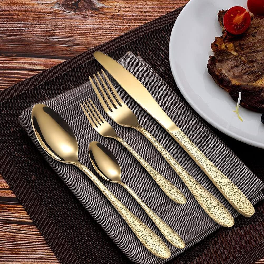 Gold Silverware Set – 20-Piece Stainless Steel Flatware Set for 4 | Elegant Ergonomic Design, Durable & Dishwasher Safe Cutlery for Home or Restaurant Use