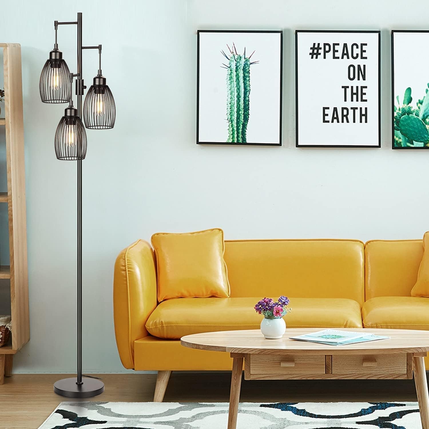 68’’ Dimmable Industrial Floor Lamp with 3 LED Edison Bulbs – Rustic Standing Lamp for Living Room & Bedroom | Home Echo