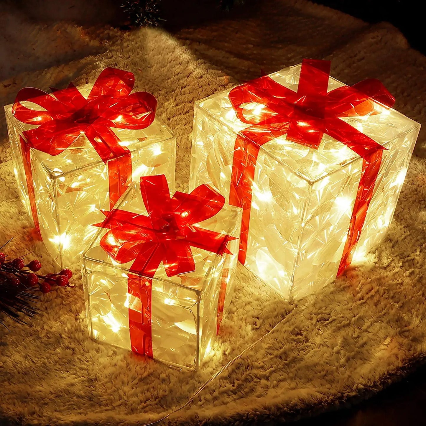 Luminous Gift Box Light-Up Ornament – PVC Christmas Decoration (19×19×19 cm, 100g)