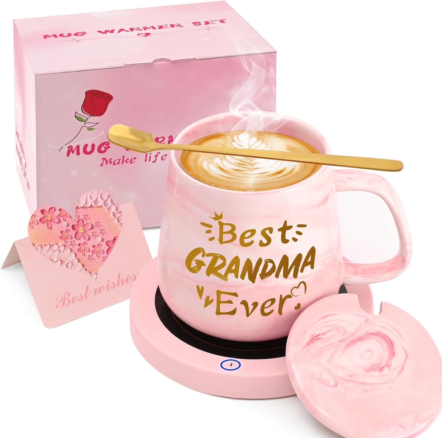 Best Grandma Ever Mug & Coffee Mug Warmer Set – Auto Shut-Off Desk Warmer for Coffee, Tea & Hot Drinks | Perfect Gift for Grandma