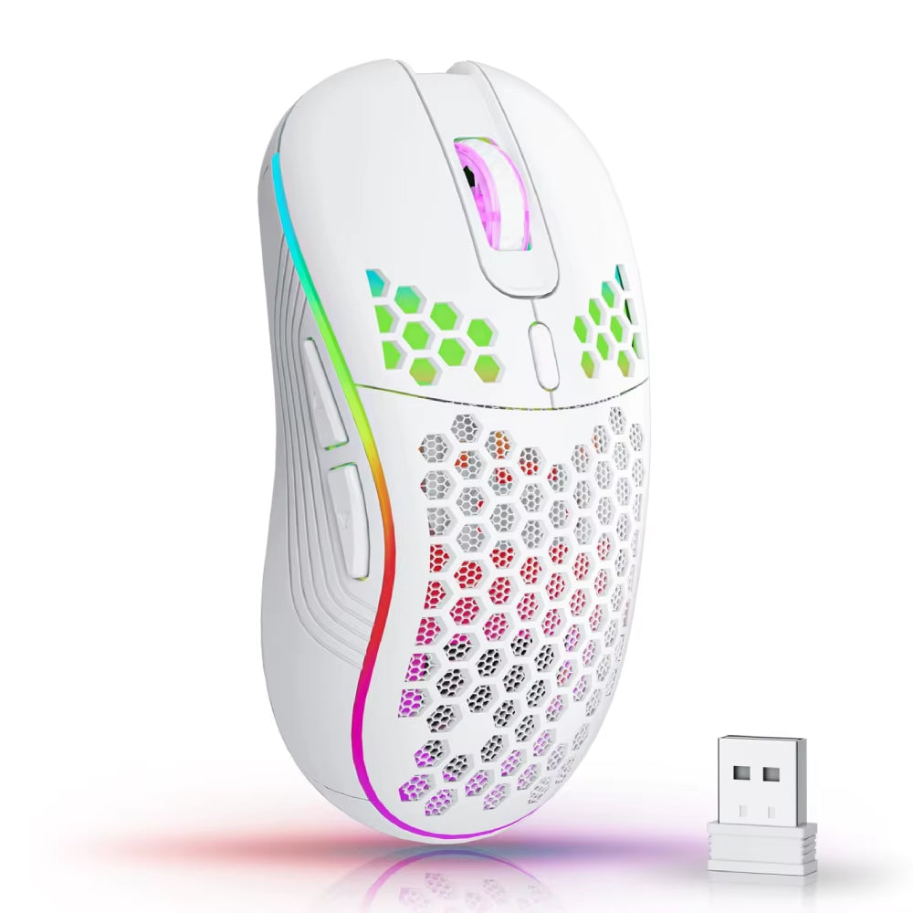 Wireless RGB Gaming Mouse – 2.4G Rechargeable 6-Button Ergonomic Mouse with 3-Speed DPI & Honeycomb Design (Type-C)