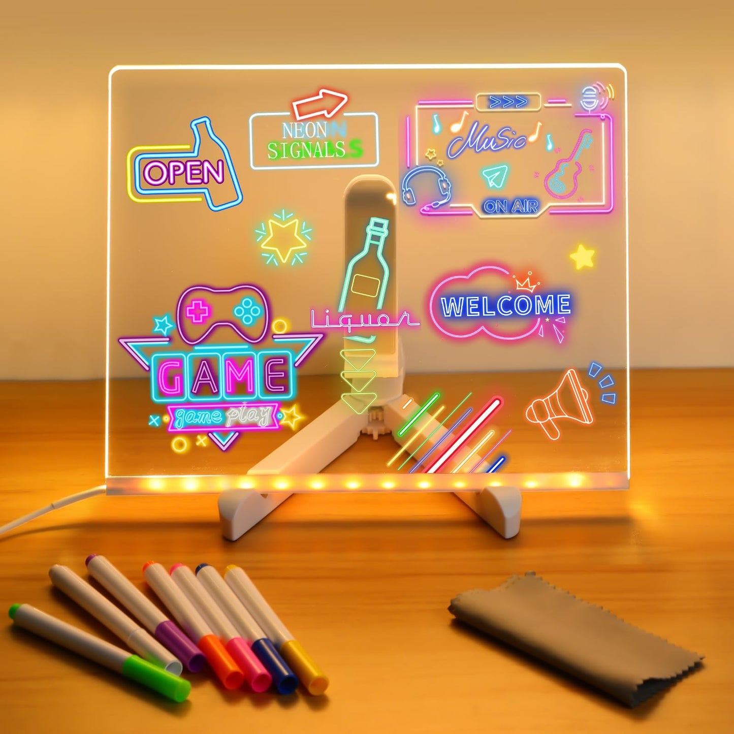 Upgraded LED Drawing Board – 7.9" Acrylic Writing Board with Light Effects & Accessories for Notes, Doodles & Creative Display