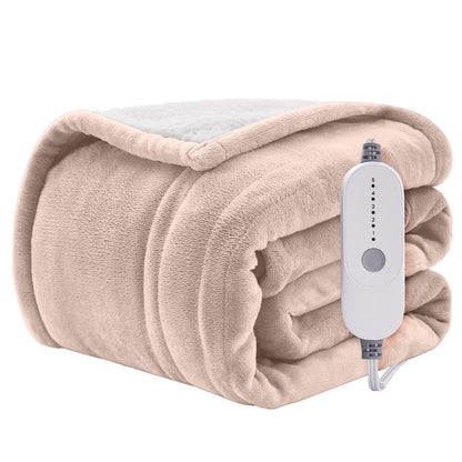 Electric Heated Blanket Twin – Soft Flannel & Sherpa, 5 Heat Levels, 10-Hour Auto-Off, Overheat Protection, ETL Certified (62"x84", Beige)