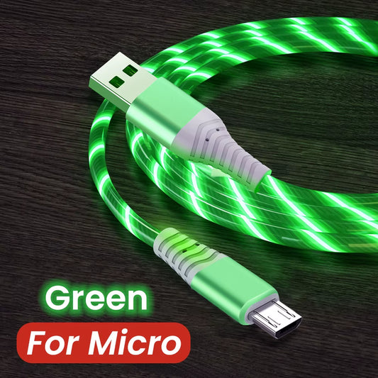5A Fast Charging Cable Glowing LED Cable Micro USB Typec Data Cable Flowing Streamer Light LED USB C Cord for Huawei Xiaomi