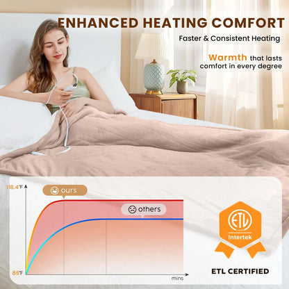 Electric Heated Blanket Twin – Soft Flannel & Sherpa, 5 Heat Levels, 10-Hour Auto-Off, Overheat Protection, ETL Certified (62"x84", Beige)