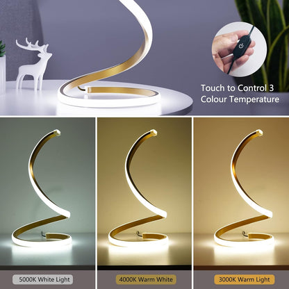 Modern Spiral LED Table Lamp – 3-Color Dimmable Minimalist Desk Lamp with Touch Control (Gold) | Home Echo