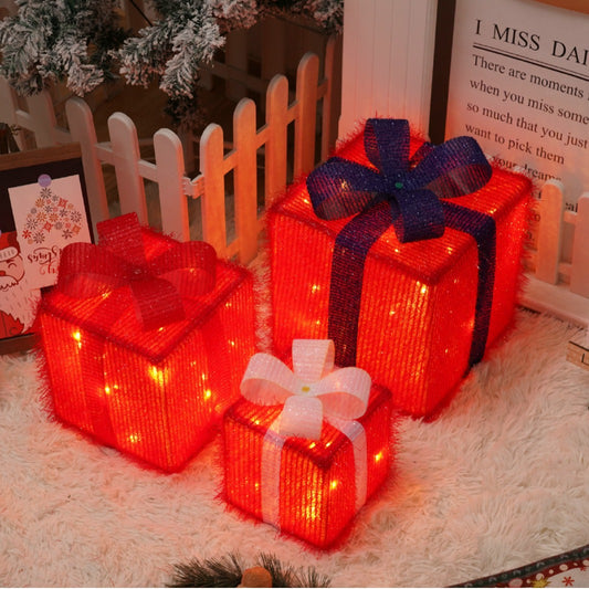 Remote Control Christmas Gift Box Lights – Three-Piece LED Holiday Decoration Set