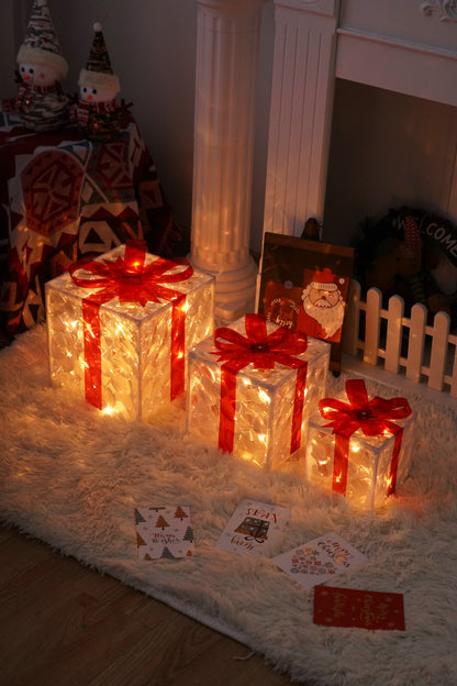 Remote Control Christmas Gift Box Lights – Three-Piece LED Holiday Decoration Set