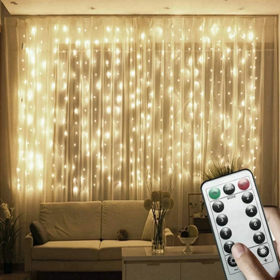 Warm White USB Curtain Fairy Lights with Remote – 300 LED Window Lights for Bedroom, Wedding & Christmas