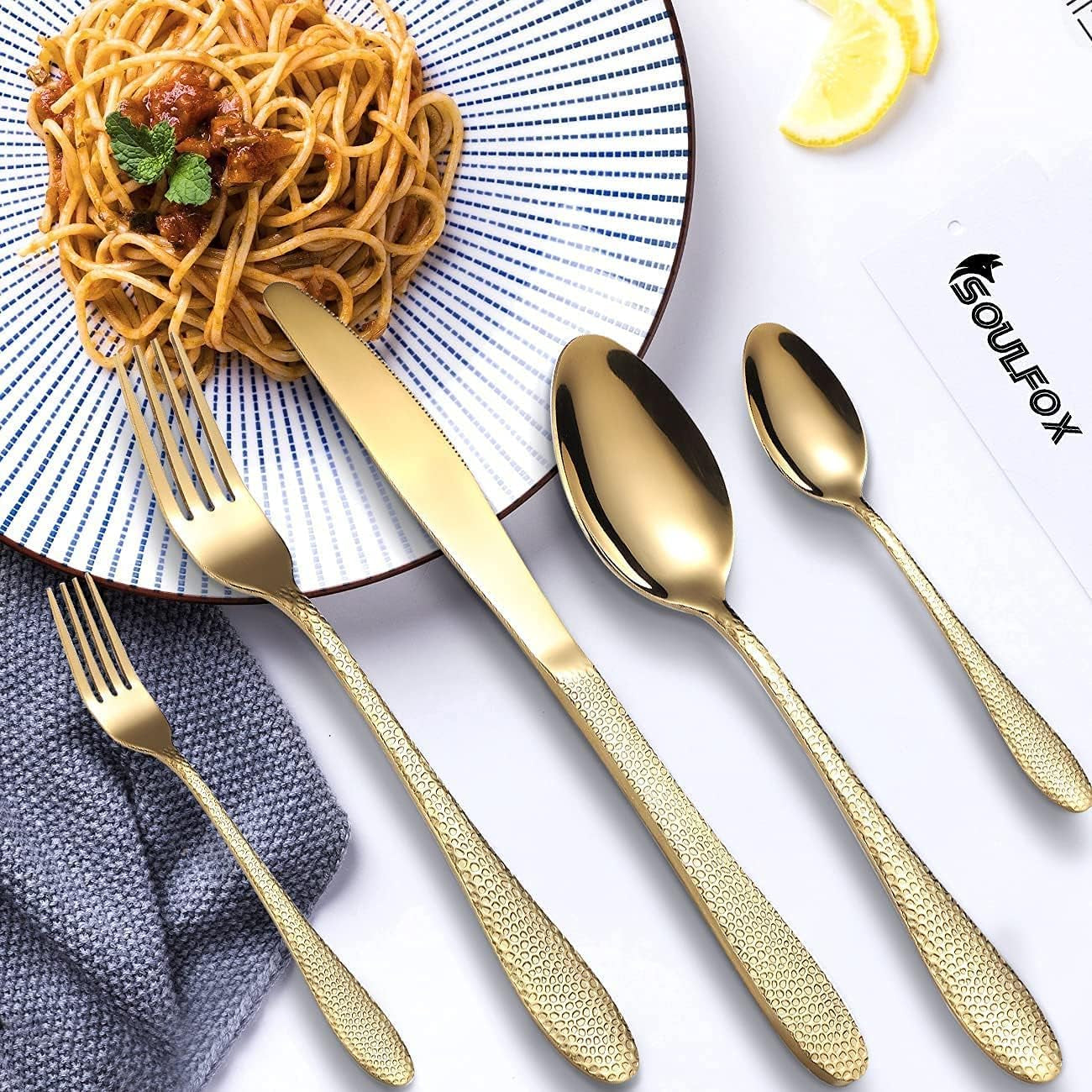 Gold Silverware Set – 20-Piece Stainless Steel Flatware Set for 4 | Elegant Ergonomic Design, Durable & Dishwasher Safe Cutlery for Home or Restaurant Use
