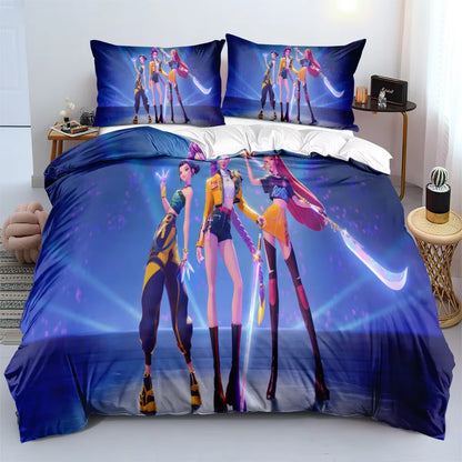 K-Pop Demon Hunters Bedding Set – Colorful Anime Print Duvet Cover & Bed Sheets | Soft Polyester Dorm Room Set | Kids & Teen Gift