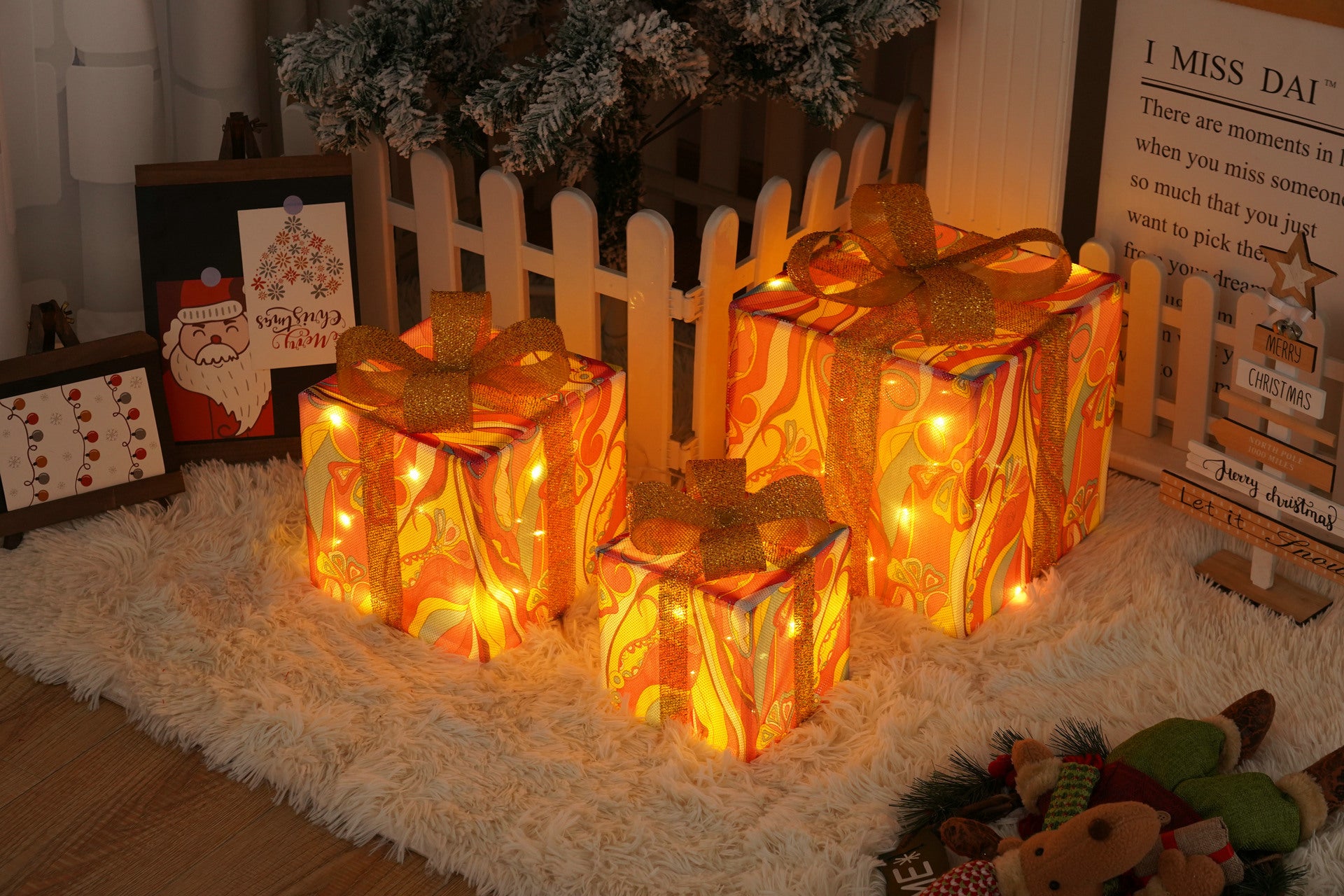 Remote Control Christmas Gift Box Lights – Three-Piece LED Holiday Decoration Set