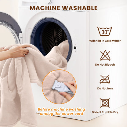 Electric Heated Blanket Twin – Soft Flannel & Sherpa, 5 Heat Levels, 10-Hour Auto-Off, Overheat Protection, ETL Certified (62"x84", Beige)