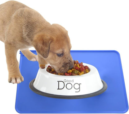 Silicone Pet Feeding Mat - Non-Slip & Waterproof Dog and Cat Bowl Placemat (18.5'' x 11.8'', Blue)