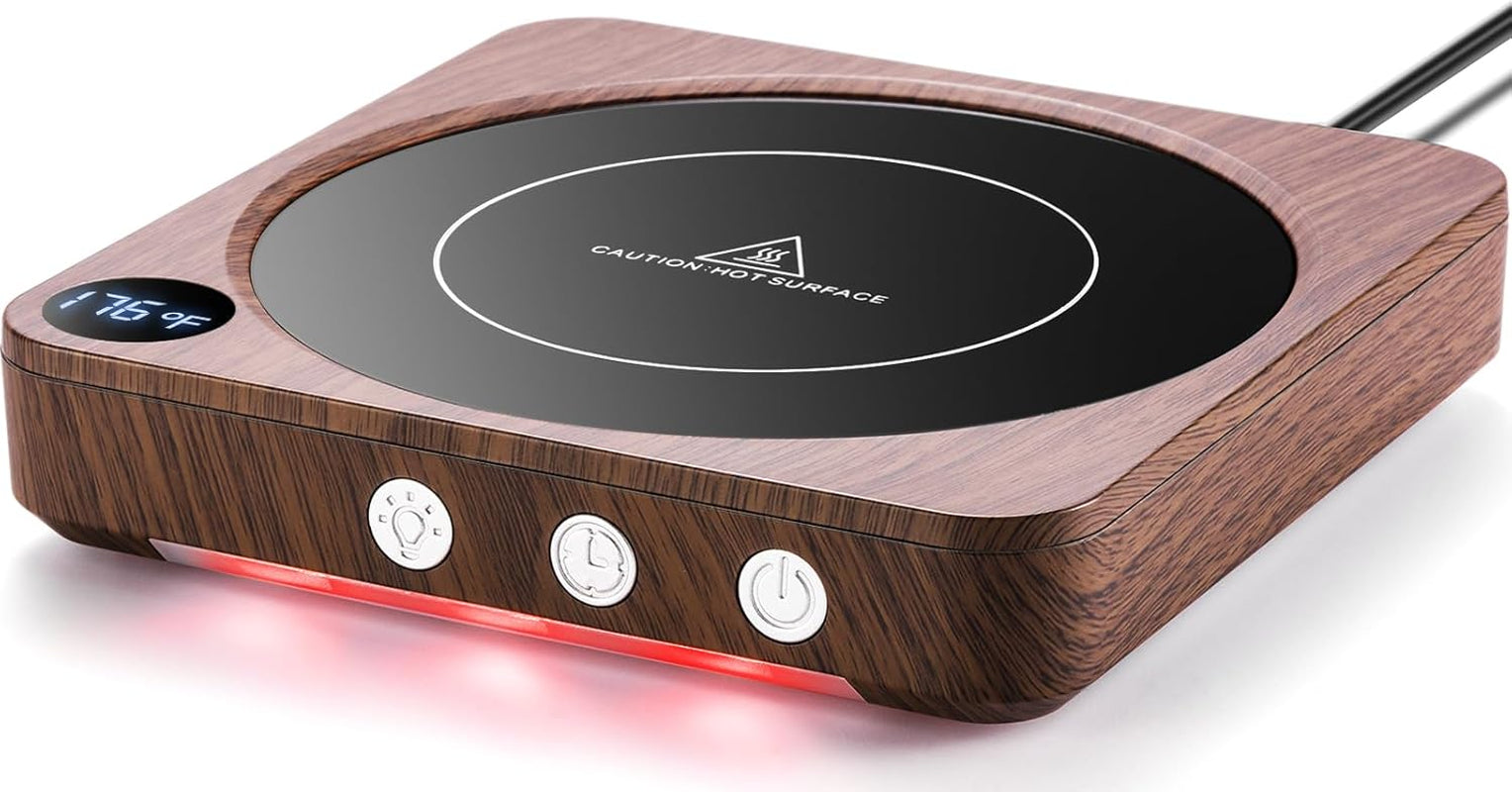 36W Smart Coffee Mug Warmer with Temperature Display & 2–12 Hour Auto Shut-Off – Desk Cup & Candle Warmer (Wood Finish)