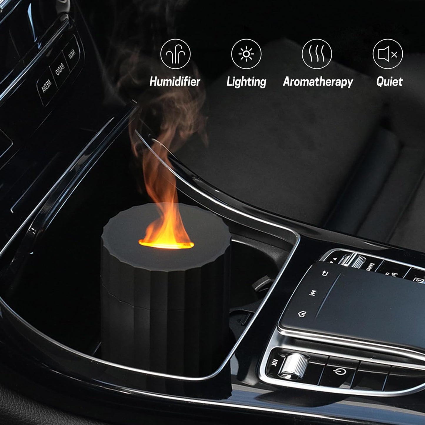 Car Diffuser & Mini Flame Humidifier – 100ml Portable Cool Mist Aroma Diffuser for Essential Oils, Black Aromatherapy Air Freshener for Car, Home & Office