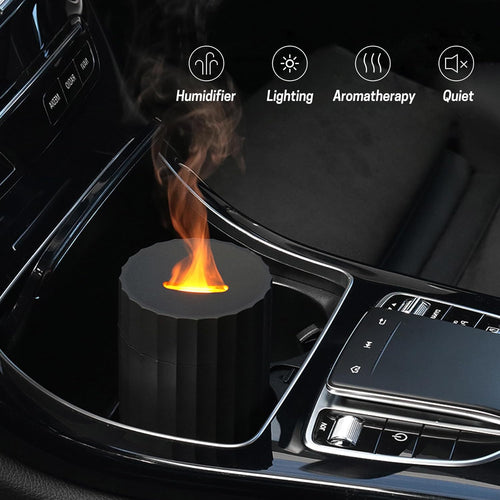 Car Diffuser & Mini Flame Humidifier – 100ml Portable Cool Mist Aroma Diffuser for Essential Oils, Black Aromatherapy Air Freshener for Car, Home & Office