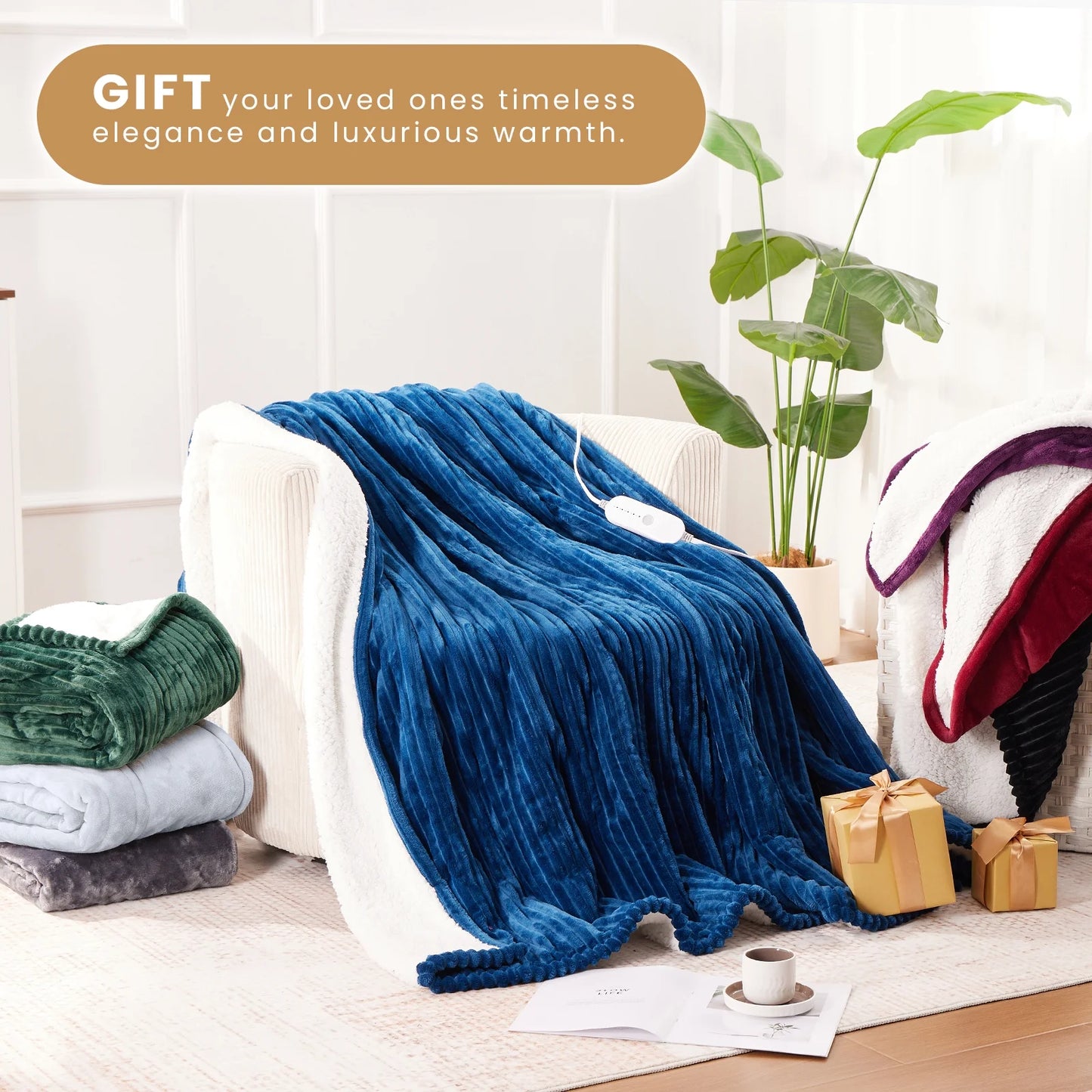 Electric Heated Blanket Twin – Soft Flannel & Sherpa, 5 Heat Levels, 10-Hour Auto-Off, Overheat Protection, ETL Certified (62"x84", Beige)