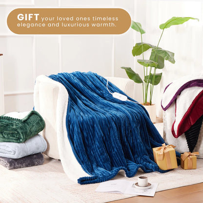 Electric Heated Blanket Twin – Soft Flannel & Sherpa, 5 Heat Levels, 10-Hour Auto-Off, Overheat Protection, ETL Certified (62"x84", Beige)