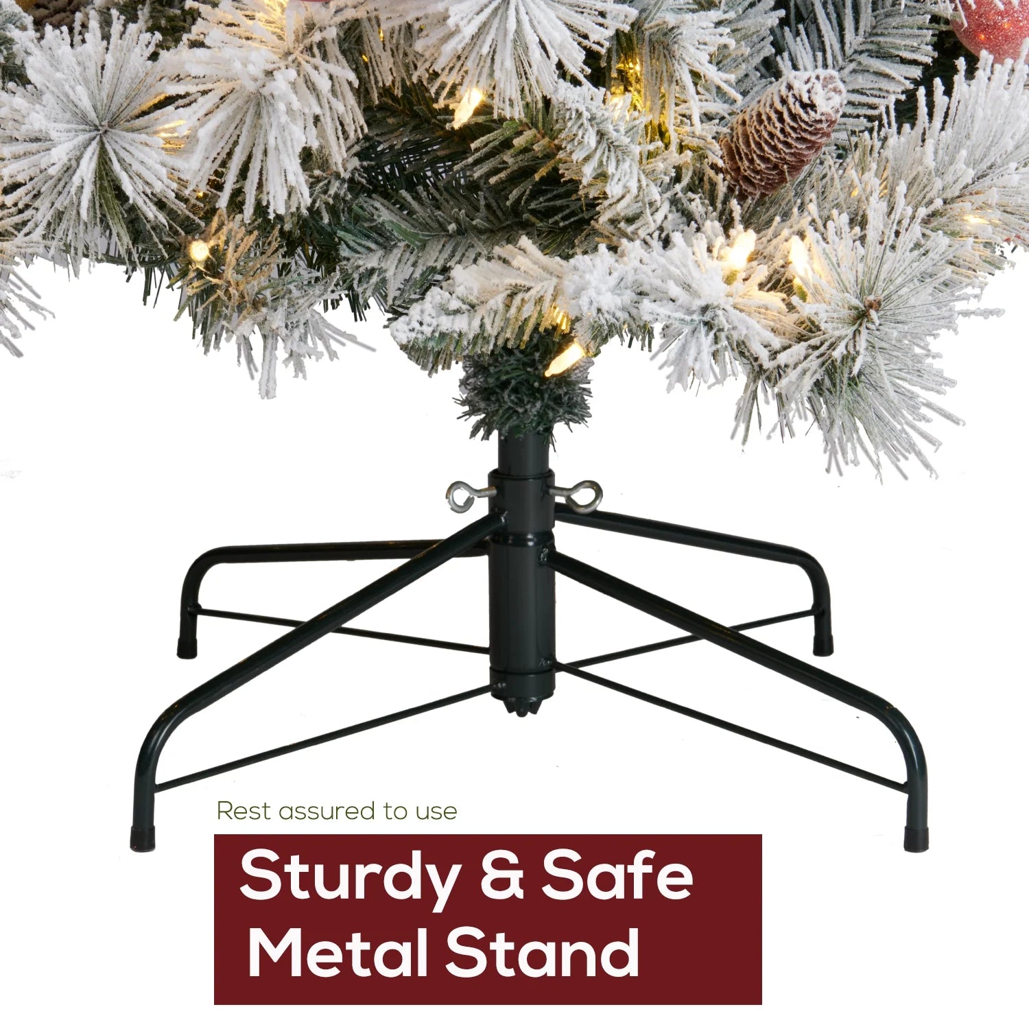 FrostEver™ 7.5ft Pre-Lit Snow-Flocked Spruce Christmas Tree – 550 Clear Lights, Real-Feel Hinged Branches