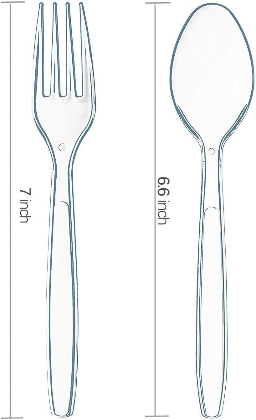 400-Piece Clear Plastic Silverware Set – Heavy-Duty Disposable Forks & Spoons (200 Each) | Crystal Cutlery for Parties, Holidays, and Events – Perfect for Halloween, Thanksgiving & Christmas