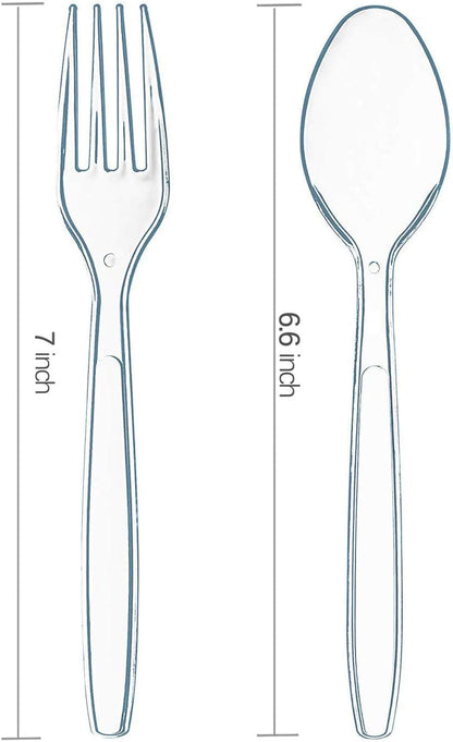 400-Piece Clear Plastic Silverware Set – Heavy-Duty Disposable Forks & Spoons (200 Each) | Crystal Cutlery for Parties, Holidays, and Events – Perfect for Halloween, Thanksgiving & Christmas