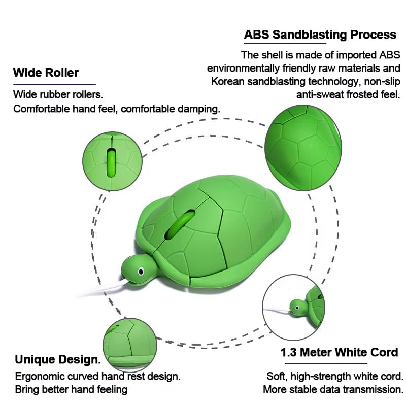 Cute Mini Turtle Wired Computer Mouse – 1200 DPI Optical USB Cartoon Mouse for Kids & Laptops