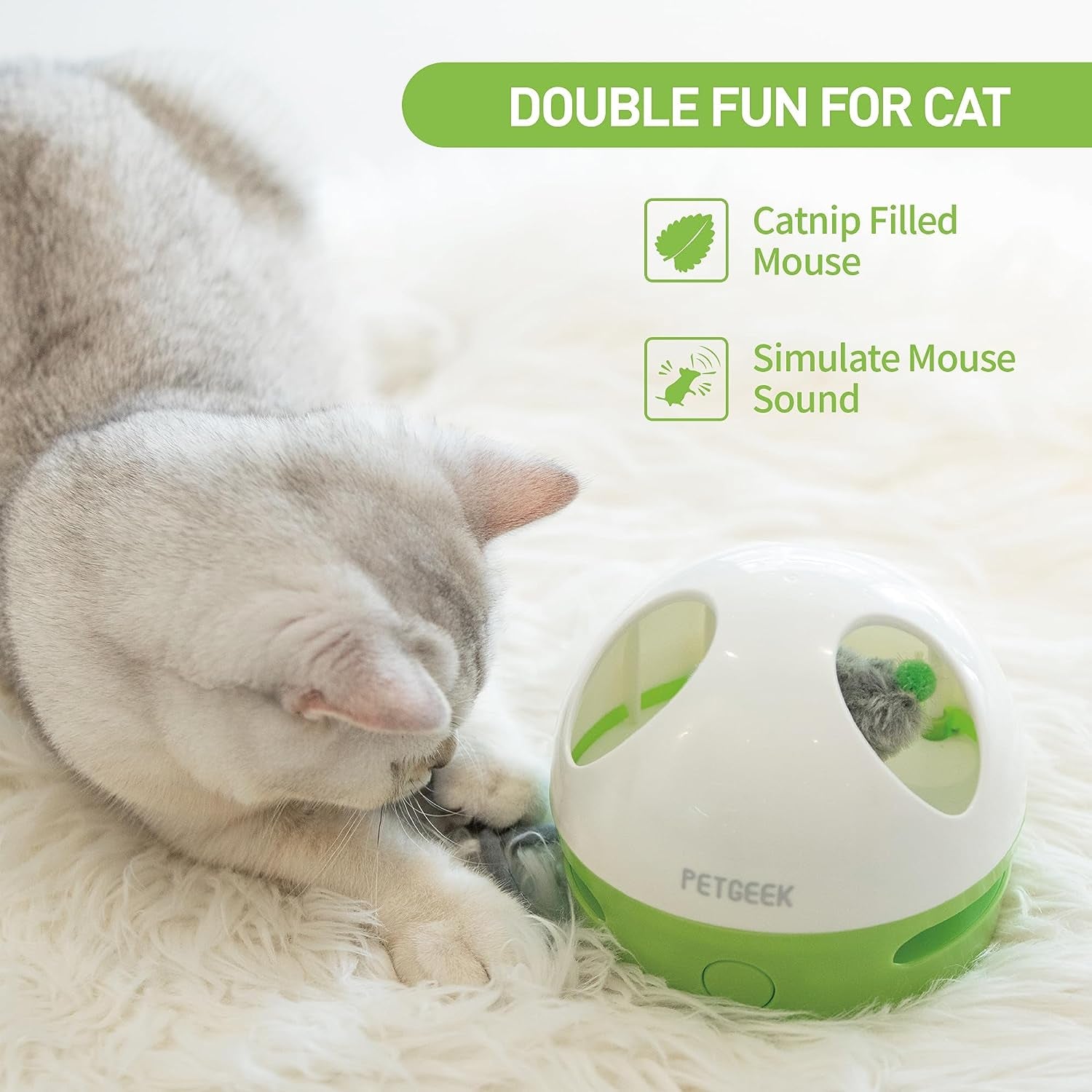Hidey Mouse Interactive Cat Toy – Electronic Automatic Cat Toy with Squeaky Mouse & Catnip-Filled Hidey Mouse for Indoor Cats (Green)